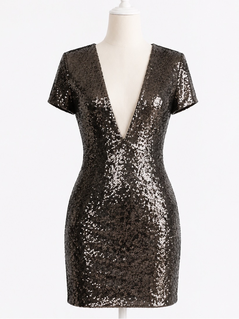 Motel Rocks Black Sequin Deep V Short Sleeve Mini Dress